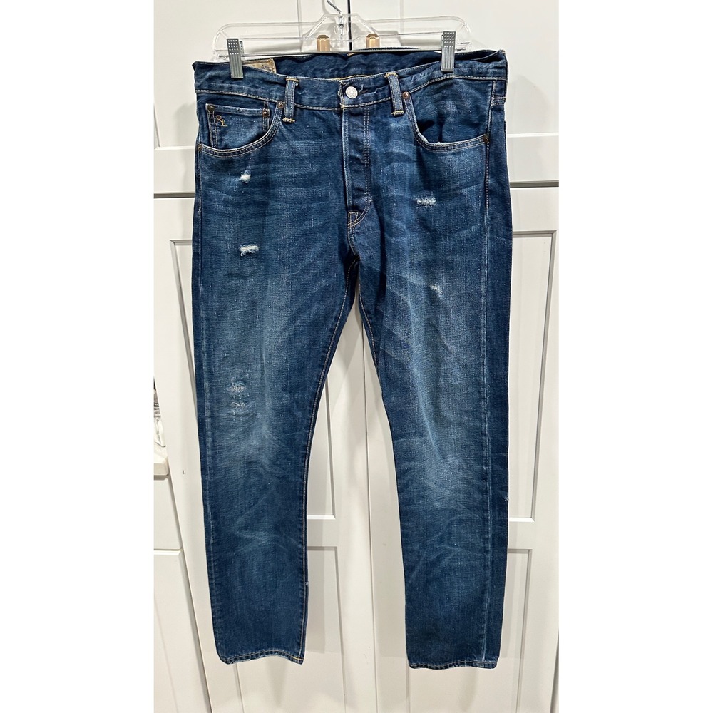 Polo Ralph Lauren Men's Straight Leg Jeans Dark Wash Distressed Size 33x32